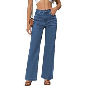 ETTELO Women's 6 Navy Blue Mid Waisted Straight Leg Stretch Tummy Control Jeans
